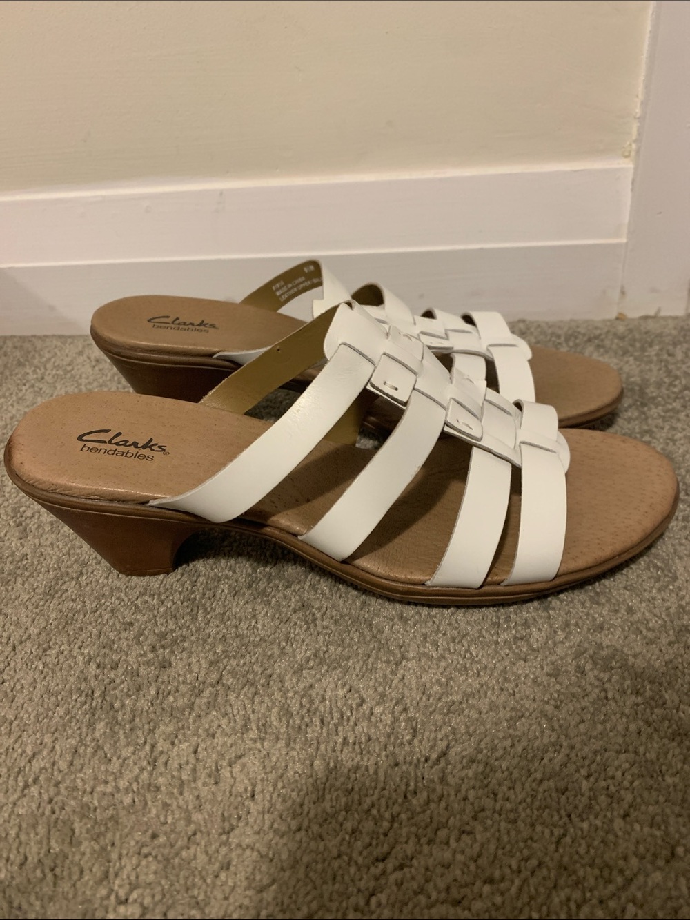 Clarks White Leather Woven Wedge Sandals